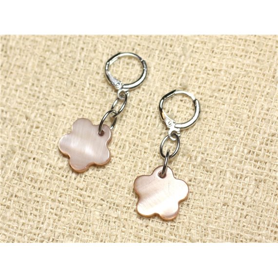 Boucles d'Oreilles Nacre Fleurs 15mm Beige 