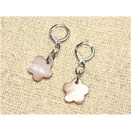 Perlmutt Blumen Ohrringe 15mm Beige 