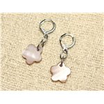 Boucles d'Oreilles Nacre Fleurs 15mm Beige 