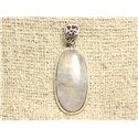 N27 - Pendentif Argent 925 Pierre de Lune Arc en Ciel Ovale 33x16mm 