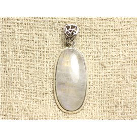 N27 - Colgante de Plata 925 Piedra de Luna Arcoíris Ovalado 33x16mm 