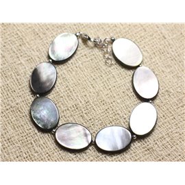 Bracelet Silver 925 and Black Mother of Pearl Oval 18x12mm 