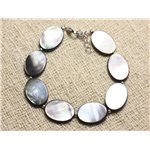 Bracelet Argent 925 et Nacre Noire Ovales 18x12mm 