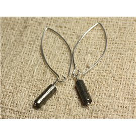 Pendientes Plata 925 Ganchos 40mm - Pirita dorada 13x4mm Columnas 