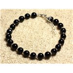 Bracelet Argent 925 et Pierre - Agate Noire 6mm