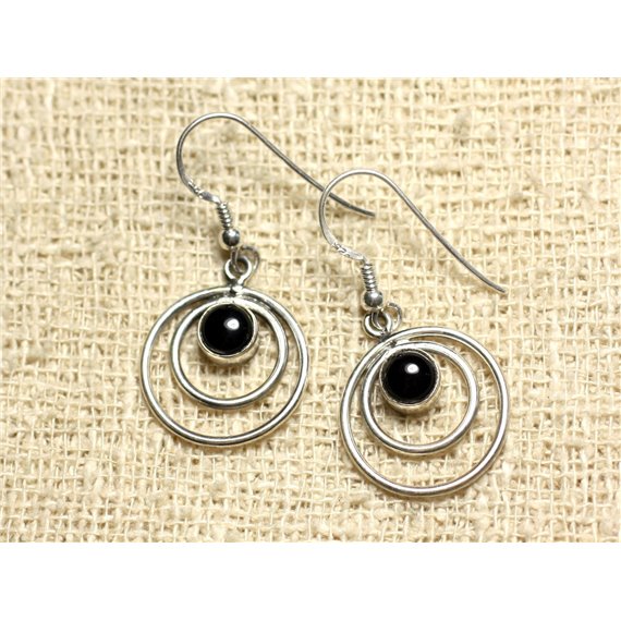 BO202 - Boucles d'Oreilles Argent 925 Cercles 19mm Onyx 