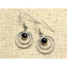 BO202 - 925 Silver Earrings Circles 19mm Onyx 