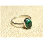 N225 - Bague Argent 925 et Pierre semi précieuse - Malachite Ovale 9x7mm 