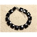 Bracelet Argent 925 et Pierre - Onyx Noir Carrés Facettés 10mm 