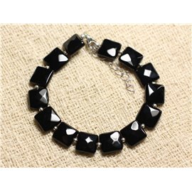 Bracelet 925 Silver and Stone - Black Onyx Faceted Squares 10mm 