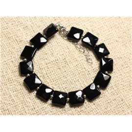 Pulsera Plata 925 y Piedra - Cuadrados Facetados Ónix Negro 10mm 