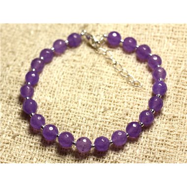 Bracelet Argent 925 et Pierre - Jade Violet Mauve Facettée 6mm 