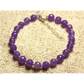 Bracelet 925 Silver and Stone - Faceted Purple Jade 6mm 