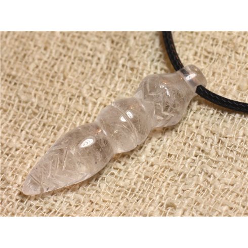 Collier Pendentif Pendule Egyptien Thot gravé Pierre - Cristal de Roche Quartz 46mm Blanc Transparent