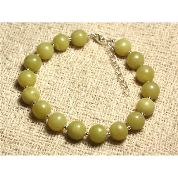 Bracelet Argent 925 et Pierre semi précieuse - Jade Citron 8mm