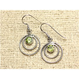 BO202 - 925 Silver Earrings Circles 19mm Faceted Peridot 