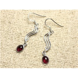 BO214 - 925 Sterling Silver River Earrings 35mm Garnet 