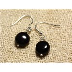 Boucles d'Oreilles Argent 925 - Obsidienne noire Palets 10mm 