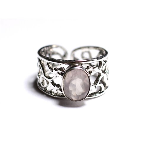 N224 - Bague Argent 925 et Pierre - Quartz Rose Ovale Facetté 9x7mm 