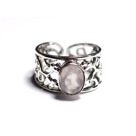 N224 - Anillo de plata y piedra 925 - Cuarzo rosa ovalado facetado 9x7mm 