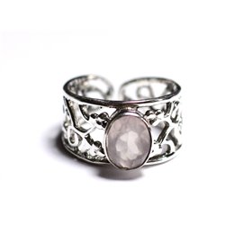 N224 - Ring van 925 zilver en steen - Gefacetteerde ovale rozenkwarts 9x7 mm 
