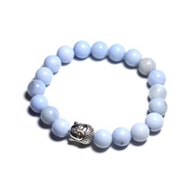 Buddha und Halbedelstein Armband - Hellblauer Achat 