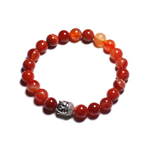 Bracelet Bouddha et Pierre semi précieuse - Agate rouge orange 