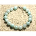 Bracelet Argent 925 et Pierre - Jade Bleu Turquoise 8mm 