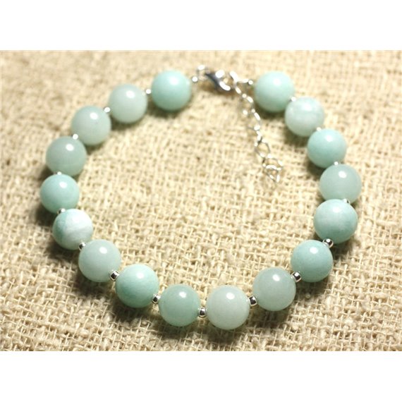 Bracelet Argent 925 et Pierre - Jade Bleu Turquoise 8mm 