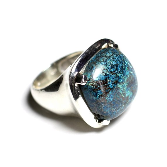 n110 - Bague Argent 925 et Pierre semi précieuse - Azurite Carré 18mm 