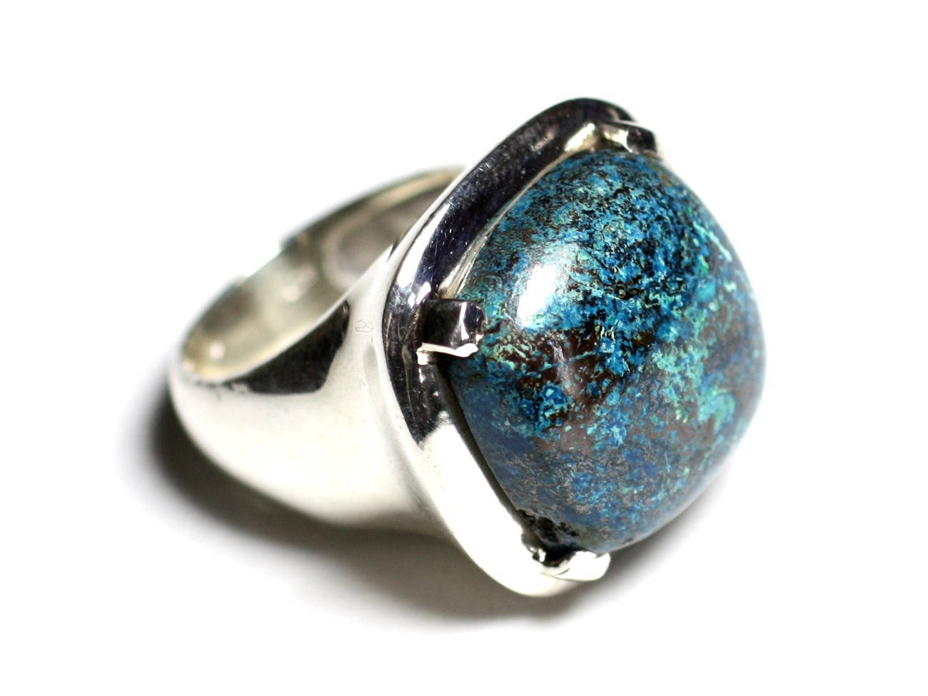 n110 - Bague Argent 925 et Pierre semi précieuse - Azurite Carré 18mm 