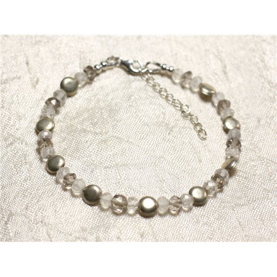 Bracelet Argent 925 et Pierres Cristal de Roche et Quartz fumé facettés 5x3mm 