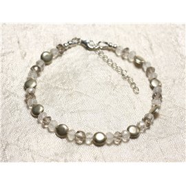 Bracelet Silver 925 and Rock Crystal and Faceted Smoky Quartz 5x3mm 