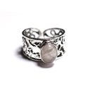 N224 - Bague Argent 925 et Pierre - Quartz Rose Ovale 9mm 