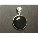 n51 - Pendentif Argent 925 et Pierre - Obsidienne Arc en Ciel Oeil Céleste Rond 25mm 