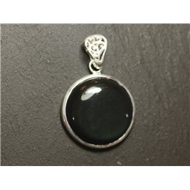 n51 - 925 Silver Pendant and Stone - Rainbow Obsidian Heavenly Eye Round 25mm 