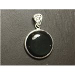 n51 - Pendentif Argent 925 et Pierre - Obsidienne Arc en Ciel Oeil Céleste Rond 25mm 