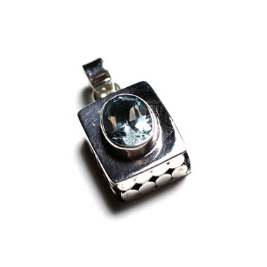 PE111 - Pendentif Argent 925 et Pierre - Rectangle 15mm Topaze Bleue 