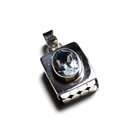 PE111 - 925 Silver Pendant and Stone - Rectangle 15mm Blue Topaz 