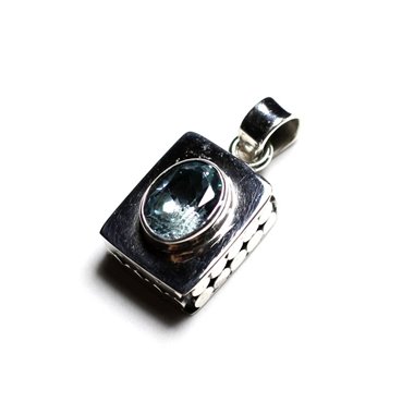 PE111 - Pendentif Argent 925 et Pierre - Rectangle 15mm Topaze Bleue 