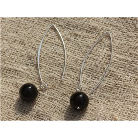 Pendientes de plata de ley 925 de 40 mm - Obsidiana negra de 10 mm 
