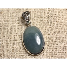 N6 - 925 Silver Pendant and Stone - Aquamarine Oval 27x17mm 