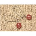 Boucles d'Oreilles Métal Argenté et Pierre - Quartz Cerise 10mm