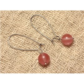 Earrings Silver Plated Metal and Stone - Cherry Quartz 10mm
