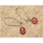 Boucles d'Oreilles Métal Argenté et Pierre - Quartz Cerise 10mm