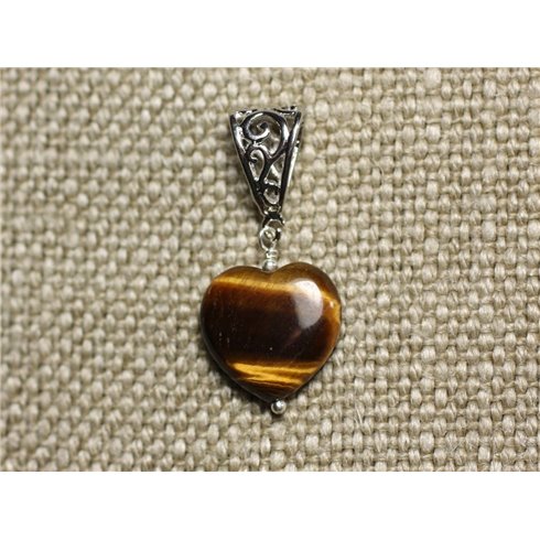 Collier Pendentif Pierre - Oeil de Tigre Coeur 14mm