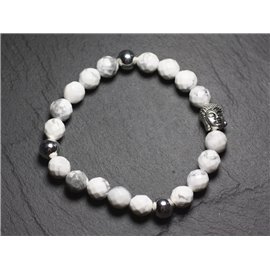 Buddha bracelet and semi precious stone - 8mm faceted Howlite 