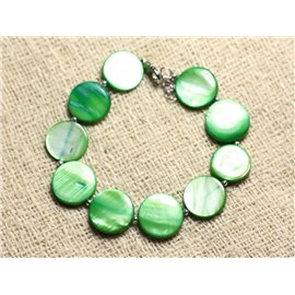 Bracelet Argent 925 et Nacre Palets 15mm Vert 