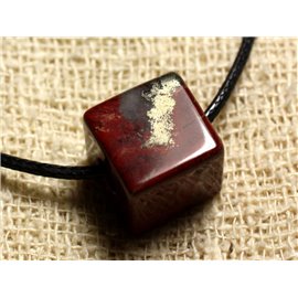 Collier Pendentif Pierre - Jaspe Rouge Poppy Cube 15mm Rouge Bordeaux Marron