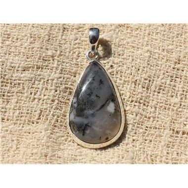 N10 - Pendentif Argent 925 et Pierre - Quartz Dendritique Goutte 37x20mm 
